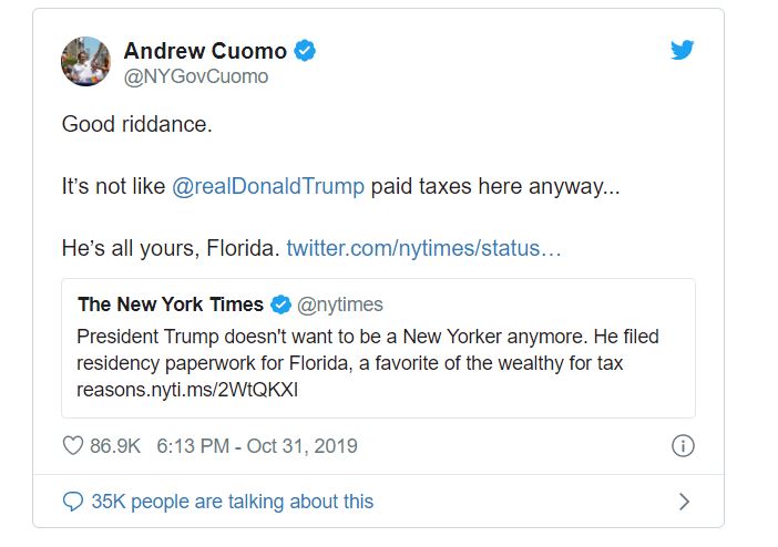 Trump Flees New York To Florida Due To High-Taxes